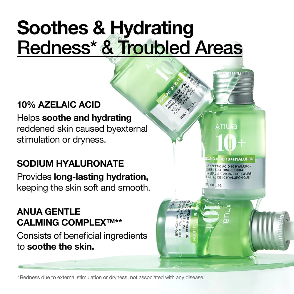 Anua Azelaic Acid 10 Hyaluron Redness Soothing Serum – serumas nuo paraudimo